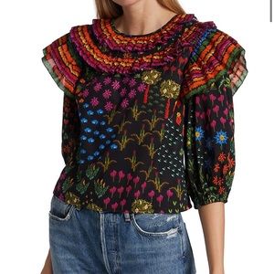 Farm Rio Fruit Garden Ruffle Sleeve Blouse NWT$140